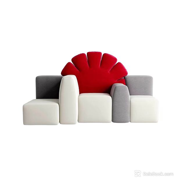Unique Modern Three Seater Sofa With Red Gray White Backrest And Armrests 3d model