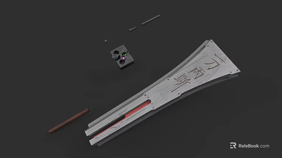 3D Model of Modern Weapon With Metallic Blade Engraved Patterns And Components 3d model