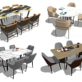 Modern Dining Table Sets With Rectangular Round Marble Wooden Tops And Comfortable Chairs 3d model