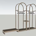 Modern Double Arch Display Rack With Metal Frame Hanging Rod And Wooden Shelf