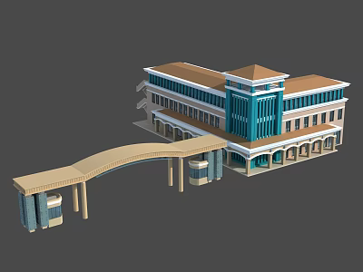 Modern Building Entrance Gate With Arch Structure And Pillars Design Elements 3d model