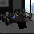 Modern Conference Room Interior Design With Long Table Green Plants And Leather Chairs