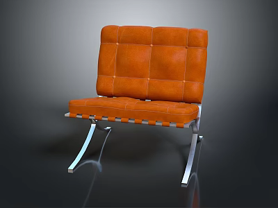 Modern Orange Leather Two Seater Sofa With Tufted Backrest And Metal Legs Design 3d model
