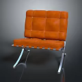 Modern Orange Leather Two Seater Sofa With Tufted Backrest And Metal Legs Design