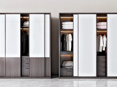 Modern Wardrobe Design With Sliding Doors Hanging Rods Folded Clothes And Storage Drawers 3d model