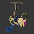 Black Fishing Reel With Yellow Line Guide And Silver Components Handle