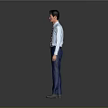 Man In Light Blue Shirt With Striped Tie And Pinstriped Trousers Standing Pose