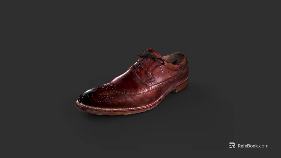 Brown Leather Brogue Shoes With Classic Design And Black Laces 3d model 