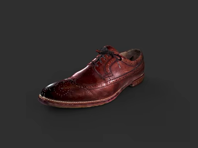Brown Leather Brogue Shoes With Classic Design And Black Laces 3d model