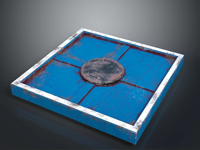 Industrial Blue Square Structural Frame with Circular Center and White Worn Edges 3d model