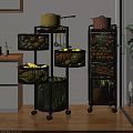 Mobile Multi Tiered Kitchen Storage Racks With Mesh Baskets For Vegetable Fruit Organization 3d model