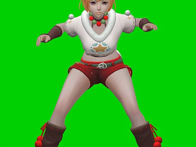 Game Movie Character With Orange Hair White Star Top Red Shorts Brown Boots Green Background 3d model
