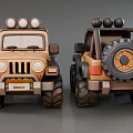 Brown And Black Toy Off Road Car With Convertible Top Roof Lights And Large Tires