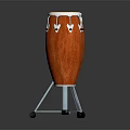 Pair of Orange Conga Drums On Metal Stand With Reflective Surface