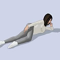 Woman Lying on Wooden Floor Wearing White Top Gray Leggings and White Socks