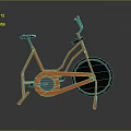 Orange Stationary Bicycle With Modern Metallic Frame Black Seat Large Wheel And Reflective Surface