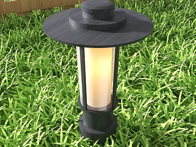 Black Outdoor Lamp With Circular Top And Transparent Shade On Green Grass 3d model