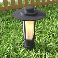 Black Outdoor Lamp With Circular Top And Transparent Shade On Green Grass