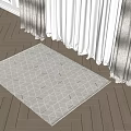 Square Light Grey Rug With Geometric Pattern On Wooden Floor And White Curtains