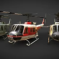 Three Different Design Helicopters Showcased On Gray Background With Detailed Features