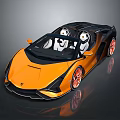 Orange Black Convertible Sports Car with Sleek Design and Red Alloy Wheels