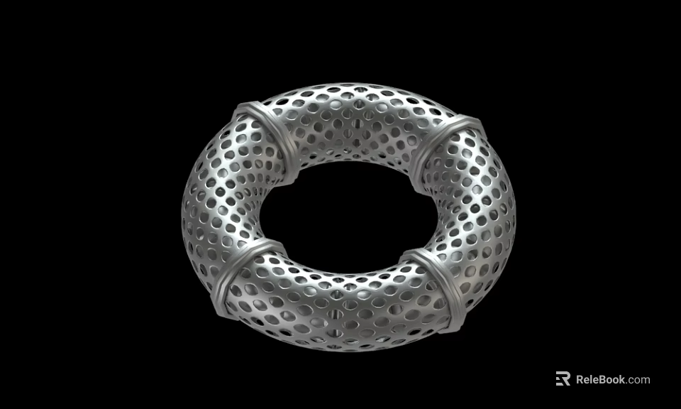 Intricate Metallic Ring Structure With Perforated Surface And Reinforced Bands 3d model 