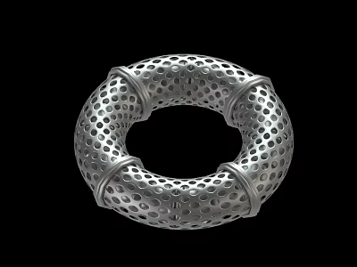 Intricate Metallic Ring Structure With Perforated Surface And Reinforced Bands 3d model