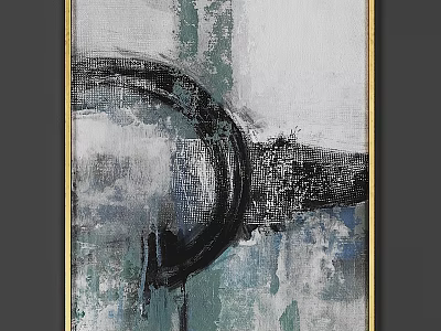 Gold Framed Abstract Artwork With Blue Gray Black And White Tones 3d model