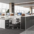 Modern Public Office Space Interior With Workstations Computers Ergonomic Chairs Spacious Layout And Ceiling Lighting 3d model