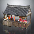 Traditional Chinese Wooden Pavilion With Tiled Roof Red Lanterns And Decorative Paper Umbrella