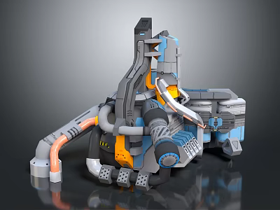 Futuristic Industrial Mechanical Equipment With Complex Pipes Mechanical Arm And Colorful Components 3d model