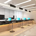 Modern Service Hall Interior With Service Counter Computers And Stools 3d model