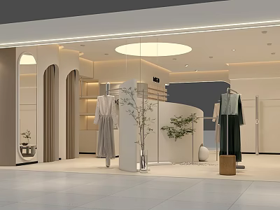Modern Clothing Store Interior With Dresses Display And Plant Decor 3d model