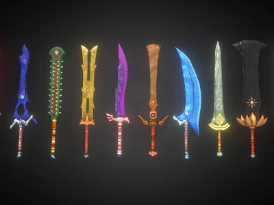 Colorful Decorative Swords With Various Designs And Unique Handle Details 3d model