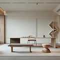 Modern Tea Room Interior Design With Wooden Table Chair And Decorative Plant Elements