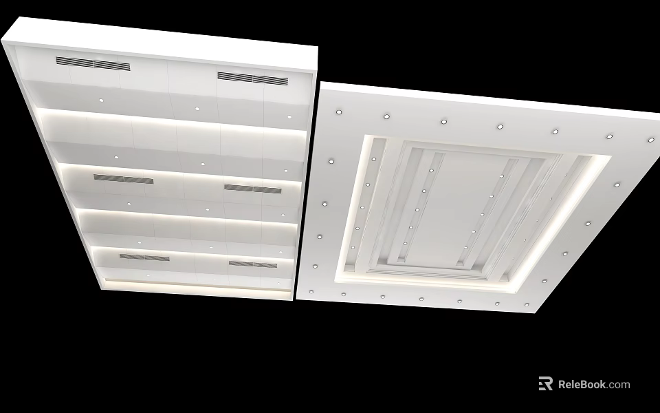 Modern Ceiling Design With Recessed Lights And Panels 3d model