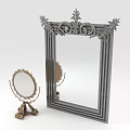Ornate Decorative Mirrors with Intricate Frame and Small Tabletop Stand Design