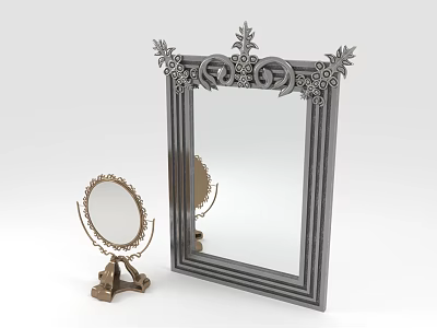 Ornate Decorative Mirrors with Intricate Frame and Small Tabletop Stand Design 3d model