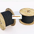 Industrial Equipment Cable Reels With Wooden Spools And Black Cables