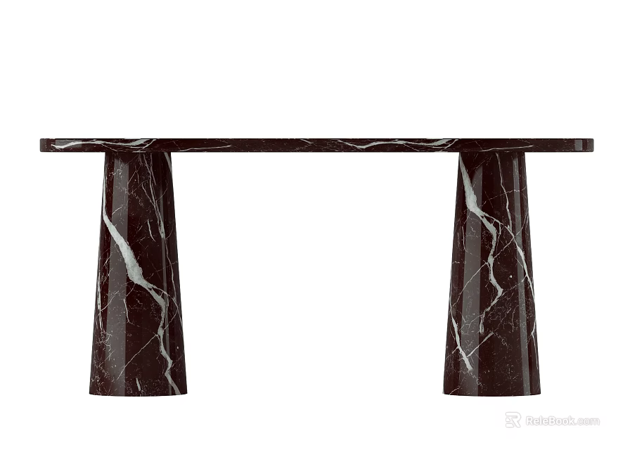 Modern Black Marble Dining Table With White Veins And Cylindrical Legs 3d model