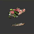 Elegant Red Roses with Green Leaves in Ornate Vase and Decorative Base