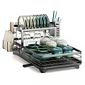 Kitchen Dish Drying Rack With Plates Glasses Bowls Knives And Cutting Board