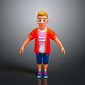 3D Cartoon Style Game Movie Character With Blonde Hair Glasses Orange Jacket And Casual Outfit