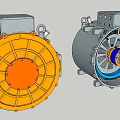 Industrial Electric Motors With Orange Casing And Internal Component Structure