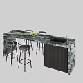 Bar Counter With Marble Countertop Bar Stools Fruits On Top And Black Sink