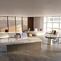 Modern Front Desk Reception Area With Marble Counter And Large Windows