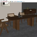 Wooden Dining Table Set With Wicker Back Chairs And Sideboard Cabinet 3d model