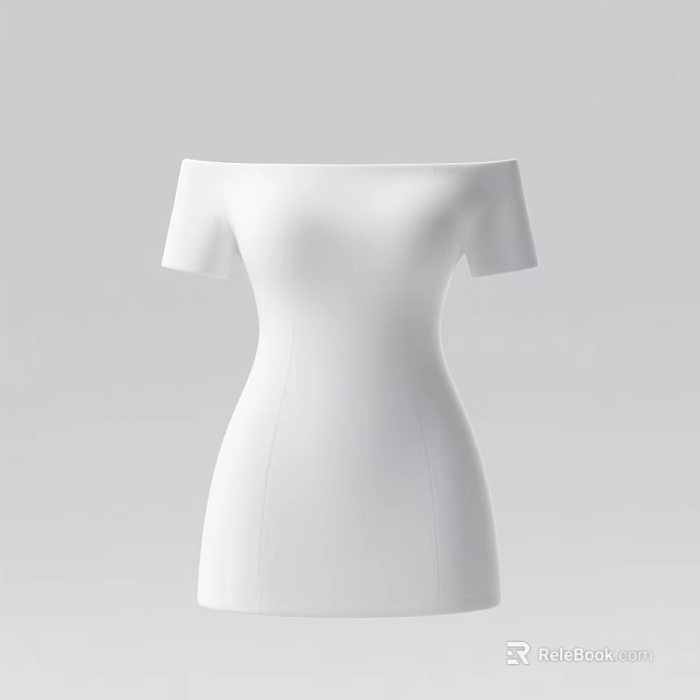 Chic White Off the Shoulder Short Sleeve Fitted Summer Dress Design 3d model 