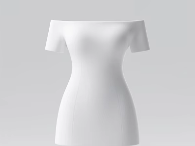 Chic White Off the Shoulder Short Sleeve Fitted Summer Dress Design 3d model