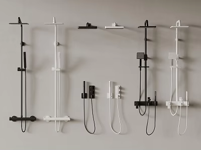 Modern Black And White Shower Systems With Handheld And Fixed Heads 3d model